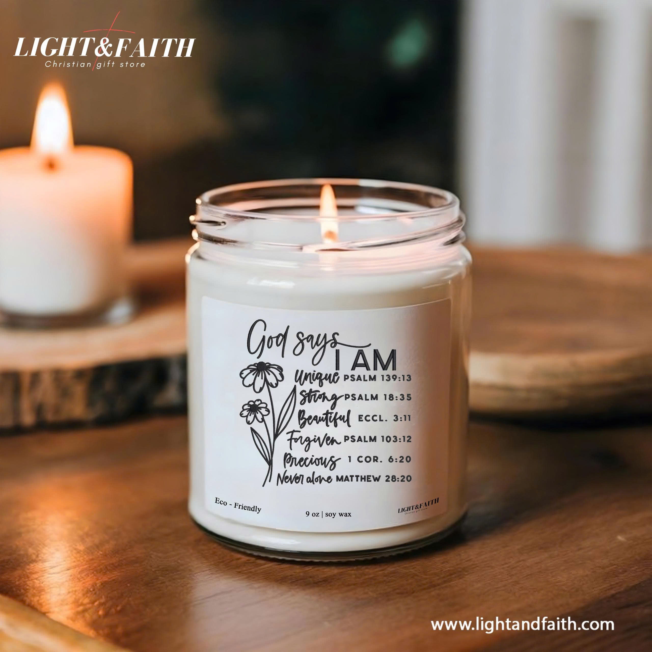 Christian Jesus Candle, God Says I Am, Inspirational Bible Verses, Unique Gift for Christmas, Strength, Beauty, Forgiveness CDLAF18